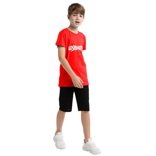 Image of amropi Boys Shorts Set Cotton T-Shirt and Short Pants 2 Pieces Summer Tracksuit for Age 2-12 Years