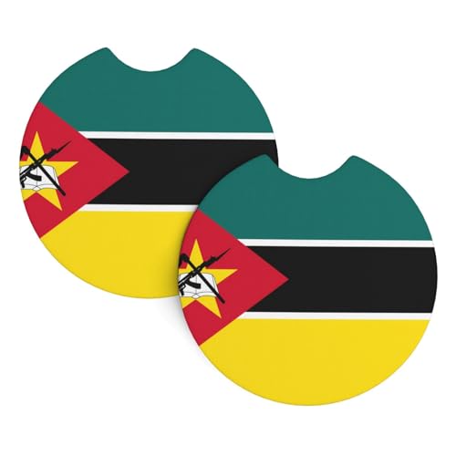 WZYWHJ Lot de 2 dessous de verre en caoutchouc de qualité avec motif drapeau du Mozambique, facile à nettoyer, protège l'intérieur du véhicule