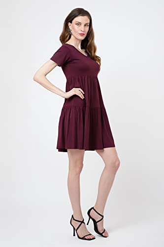 Image of Miss Lavish London Women's V Neck Tiered Summer Dress Casual Short Sleeve Swing T Shirt Mini Dresses