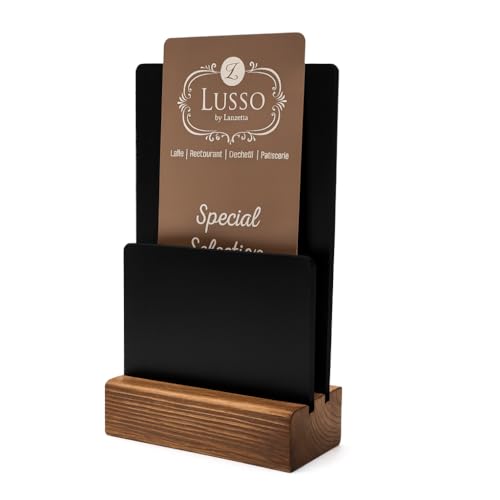 Tabletop Menu Holder | Double-Sided Chalkboard Sign for Cafe Restaurant Bar | Countertop Display Stand with 10mm Menu Slot | Wooden Base & Easy-Clean Boards | Table Number Specials