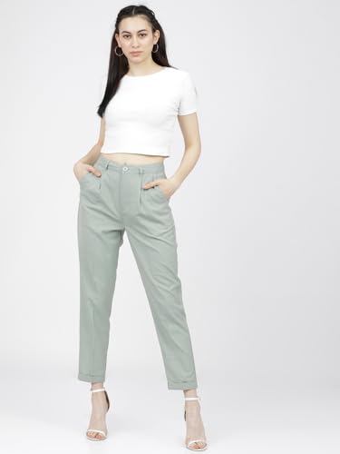 Image of Tokyo Talkies Women's Regular Fit Peg Trousers | Stretchable Trousers| High-Rise