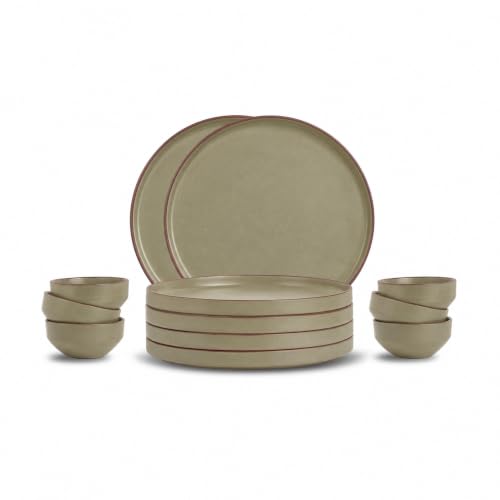 Image of Shay Ceramic Modern Dinner Set, 12 Pcs, Olive Green | Crockery Set | Ceramic Dinner Set | Matte Finish (Japandi Dinner Set - Olive Green, 12 Piece)