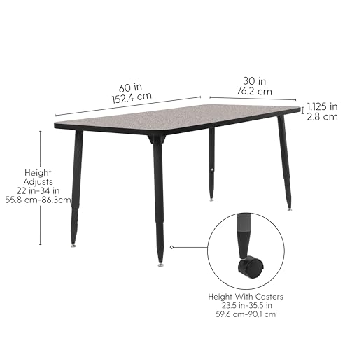 Image of Adapte Commercial Classroom Activity Table - 30 inch x 60 inch Rectangle, ADA Compliant Tapered Legs with Glides & Casters, Adjustable Height 22-34 inch Wheelchair Accessible, School & Office Furniture