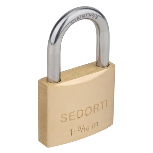 Image of SEDORTI Weatherproof Padlock with Stainless Steel 304 Short Shackle and Solid Brass Body, 1-9 /16 in. Wide, 12 Padlocks Keyed Alike, Marine Grade Rustproof Lock for Outdoors Use