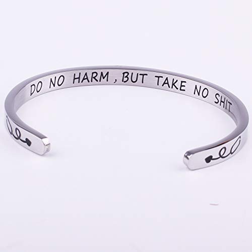 Image of Anlive Do No Harm But Take No Shit Inspiration Mantra Cuff Bangle Bracelet for Medical Staff