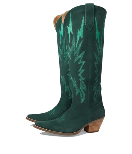 Dingo Womens Thunder Road Embroidered Snip Toe Pull On Casual Boots Knee High Mid Heel 2-3' - Green - Size 8 M