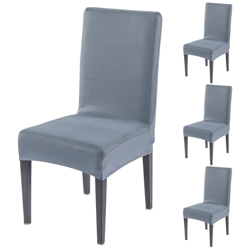 Image of HOKIPO 'SereneSolids' 140 GSM Polyester Blend Dining Chair Cover Set of 4, Smokey Grey (AR-6246-SGRY)