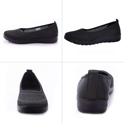 Jbujbu Walking Shoes Women Slip On Sneakers Comfortable Breathable Knit Flats Black 8 thumb #4