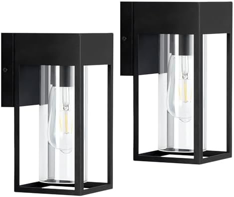 2-Pack Outdoor Wall Light Fixture, Exterior Porch Light with E26 Sockets &Glass Shades, Modern Wall Sconce for House Patio Garage Door