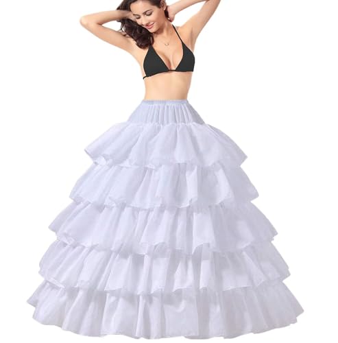 Enagua de Boda, Cancan enaguas cancán, 4 Aros 5 Volantes Enaguas Crinolina, A-Line 4 Bucles 5 Flouncing Petticoat, Novia Vestido Falda Underskirt, Mujer enagua de la Boda Accesorios(Blanco,36)