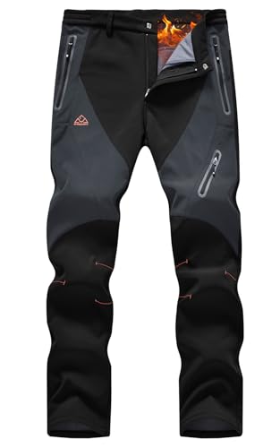 Rdruko Skihose Herren Wanderhose Winter Softshellhose Wasserdicht Winterhose Schneehose GefüTtert Outdoorhose Snowboardhose Thermohose-Schwarz 36
