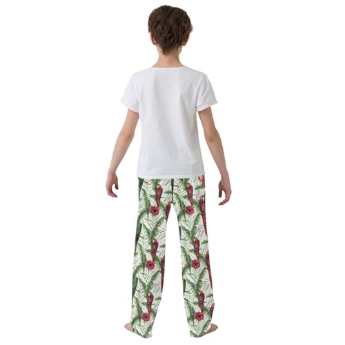 Parrot Hibiscus Flowers Boys Long Pants Soft Trousers Elastic Waist Kids Lounge Bottoms with Pockets S-XL3