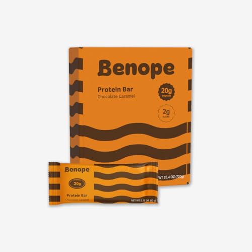 Benope Protein bar chocolate caramel protein bar 60g x 12ea, high protein, low sugar, low carb, gluten free, energy bar, nutritious snack, high protein snacks