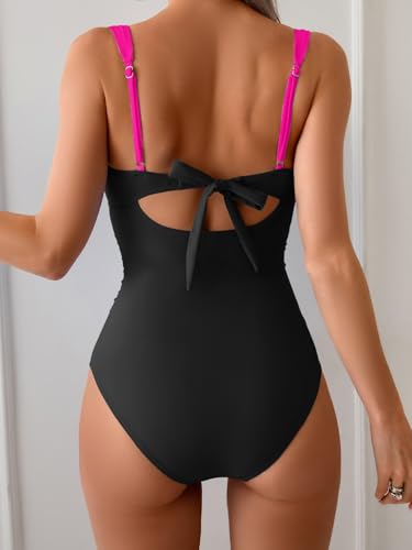 Image of B2prity Women's One Piece Swimsuits Tummy Control Bathing Suits Push Up Swim Suit Color Block Swimwear