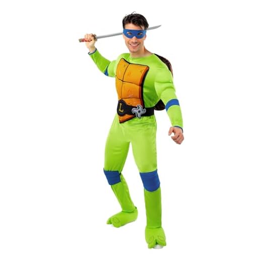 Funidelia Disfraz Oficial de Leonardo Las Tortugas Ninja para Hombre con mono musculoso, caparazón y máscara, Traje de Ninja para Adulto, Disfraces de Carnaval, Halloween y Fiestas – Talla L