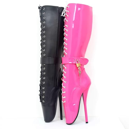 High Heels 18CM Ballet Boots Lace Up,Black-53