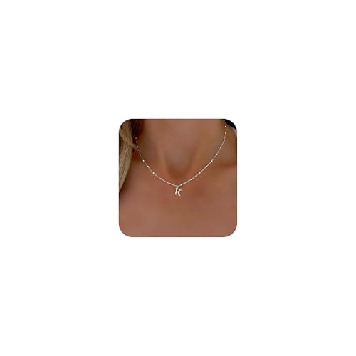 De Amo Sara Initial Necklaces for Women Silver Plated Dainty A-Z Pendant Letter Charm Necklace Personalized Name Necklaces for Women Trendy Jewelry Gift