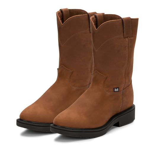 Justin Conductor 10' Work Boots for Men - Round Toe Premium Full-Grain Leather Uppers with Non Slip Traction Outsole, EH-Rated, Hazel - 9.5 EE