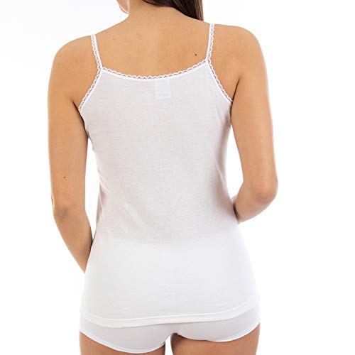 Lacotex Camiseta Interior Punto Inglés Liso de Mujer | Camiseta De Tirante Fino y Bordado en el Pico | Confort y Suavidad | Pack Ahorro 3 Unidades | Talla XL LCT143