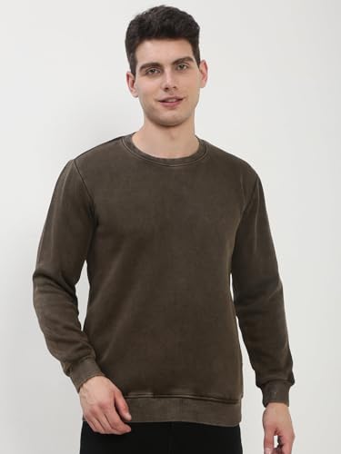 Image of SHOWOFFFF Men Solid Pullover Sweatshirt | Round Neck Full Sleeves Cotton Sweatshirt's for Mens | Slim Fit Regular Length Sweatshirts for Men's