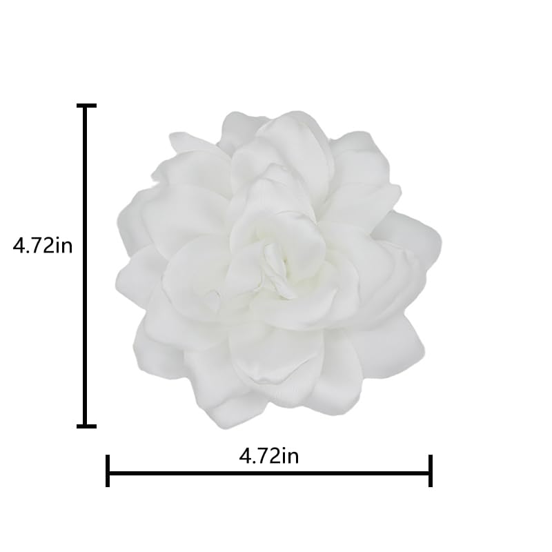 Image of Large Camellia Satin Fabric Flower Brooch Pins Hairpin for Women,ladies. (White)