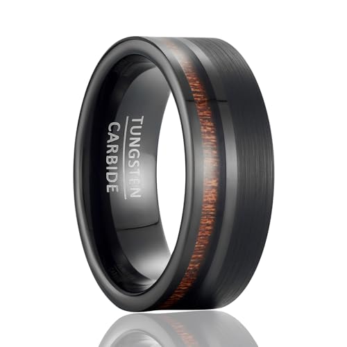 SOXEMAN Bague de fiançailles en carbure de tungstène avec incrustation de grain de bois noir pour homme Largeur 8 mm