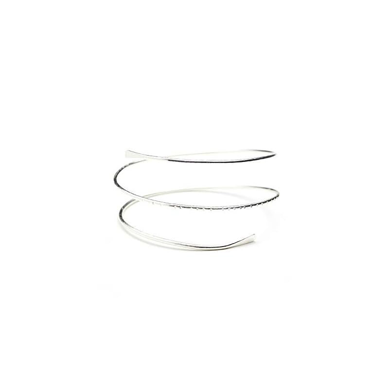 HUNO Minimalist Metal Punk Spiral Coil Upper Arm Cuff Open Arm Bracelet Armlet Adjustable Hammered Wrap Armband Bangle for Women-spiral silver - Image 3