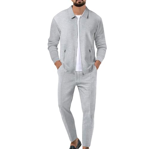 Mens Fashion Outfits Set 2 Piece Sets Lightweight Zip up Sweatshirts&Regular Fit Pant Outdoor Work Suits Fall Winter