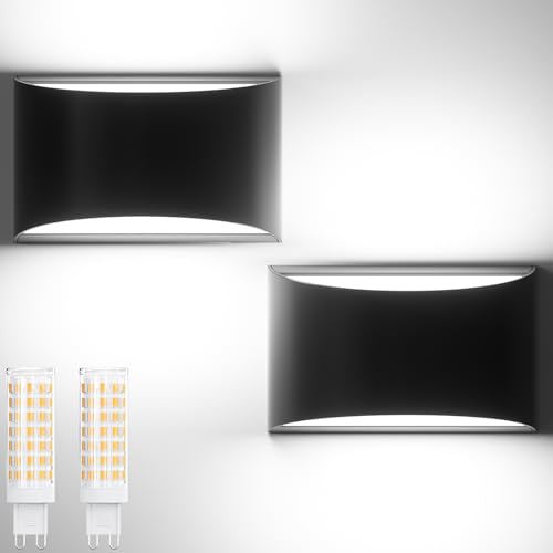 Modern Wall Sconce Set of 2 -White 4500K 10W Led Wall Sconce Indoor, Outdoor IP65 Waterproof, Hardwired, Up&Down Wall Mounted Wall Lighting for Living Room Bedroom Hallway(with G9 Bulbs)