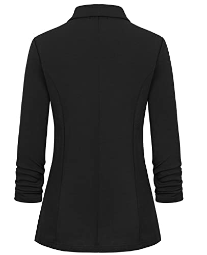 MINTLIMIT Womens Open Front Casual Blazer 3/4 Ruched Sleeve Shawl Lapel Business Work Blazers Jackets with Pockets3