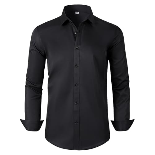 Men's Dress Shirts Regular Fit Solid Long Sleeve Formal Shirt Business Casual Button Down Shirts Large 00097_black