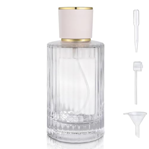 Yerpkefey 100ml/3.4 Oz Glass Spray Bottle Perfume Atomizer Refillable Perfume Spray Bottle Perfume Bottles Empty with 3 Kinds of Perfume Dispenser (Round 100ml)