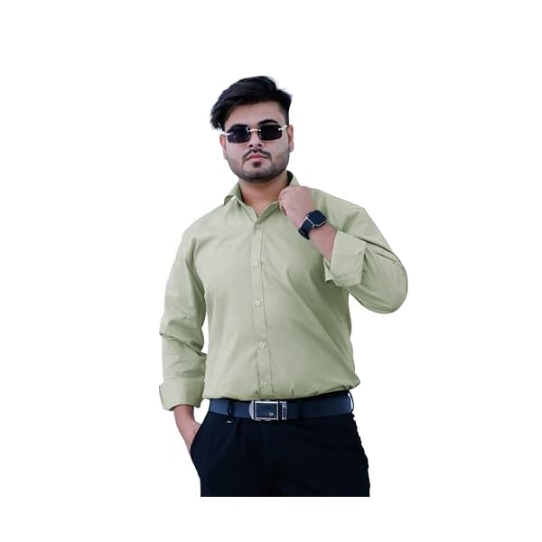 Sparrow Outfit Men’s Pure Cotton Regular Fit Shirt | Casual Wear Formal Shirts for Men and Boys | Spread Collar Long Sleeve Button Down Shirt for Office Party Festive Special Occasions (Lime Green)
