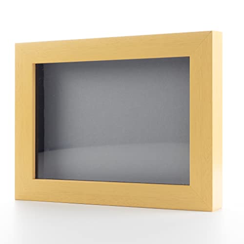 Natural 8x12 Shadow Box Solid Wood Picture Frame with Grey Acid-Free Backing UV Acrylic & Hanging Hardware | 3/4