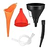 LSKASELUE 3 PCS Automotive Funnels Set, Wide Mouth Filling Funnel with Flexible Long Hose, Plastic Right Angle Funnel with Detachable Spout & Filter for Water Gasoline Coolant