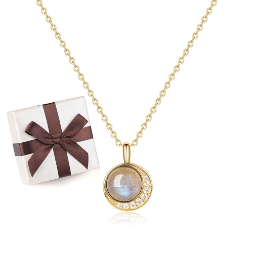 COAI Collier Argent 925 Plaqué Or Pendentif Croissant de Lune Labradorite Femme
