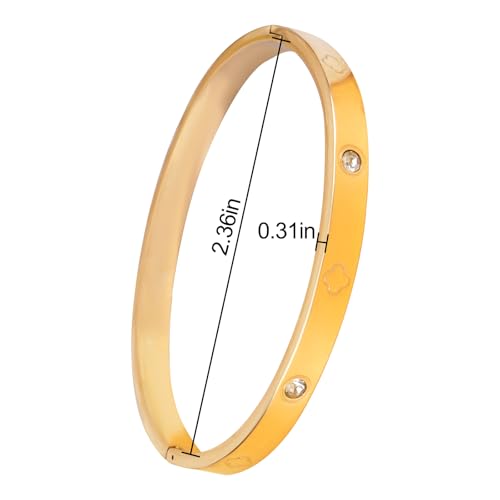 Gold Bracelets for Women, 18K Gold Plated Four-Leaf Clover Titanium Steel Bangle Jewelry, Gifts for Mother Wife Girlfriend Sister, Anti Tarnish Jewellery4
