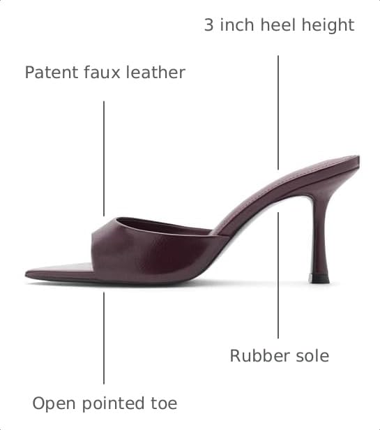 Image of Riekhany High Heel Mules for Women Slip On Open Pointed Toe Classy Patent Leather Stiletto Pumps Formal Slingback Mule Sandals Dress Walking Shoes