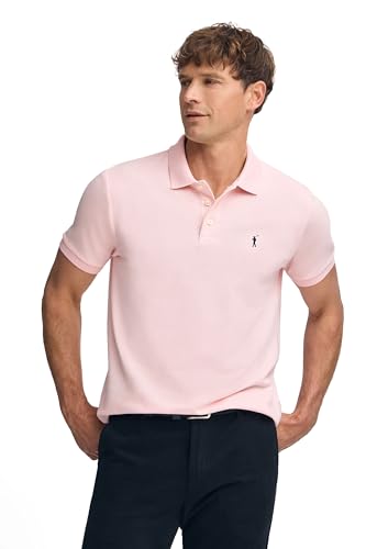 Polo Club Polo Rose en piqué avec Patte à Trois Boutons et Logo brodé Contrastant Homme