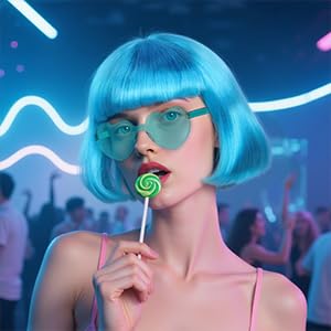 BECULINA Brilliant Blue Bob wig+Hair Cap Blue Funny Wig with Bangs for Women Bright Blued Bob Cosplay Wigs for Cosplay Halloween Theme Party Costume Outfit - Image 2