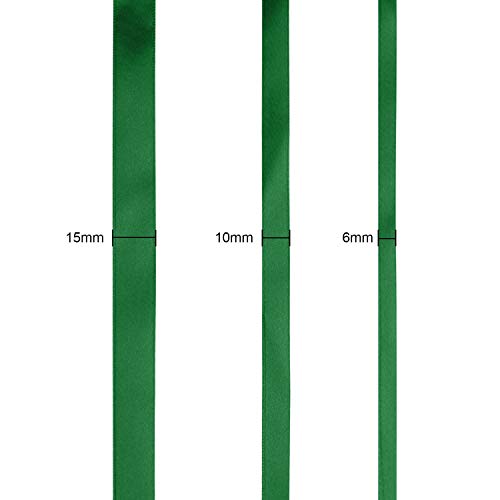 FEPITO Dark Green Ribbon 6mm 10mm 15mm Green Satin Ribbon Set Ribbons for Crafts Gift Wrapping Floristry Christmas Decoration (23M/Roll x 3Rolls)(Green) - Image 2