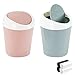 2 Stücke Mini Mülleimer, QLFJ-FurDec Tischmülleimer mit Schwingdeckel mit 4 Rollen Müllsäcke, Kompaktes Design Mini Kosmetikeimer 10*12*17cm, Tischabfalleimer für den Waschtisch (Blau, Rosa)