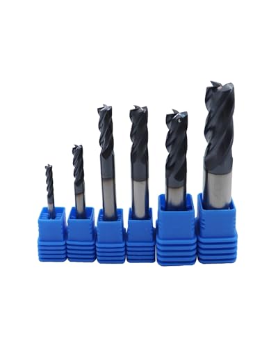 Image of 1 /2 inch 3 /8 inch 5 /16 inch 1 /4 inch 3 /16 inch 1 /8 inch Carbide Square End Mills Set, 4 Flute, AlTiN Coated, End Mill Bits for Hard Materials, HRC 45 Deg, CNC Router Bits - 6pcs