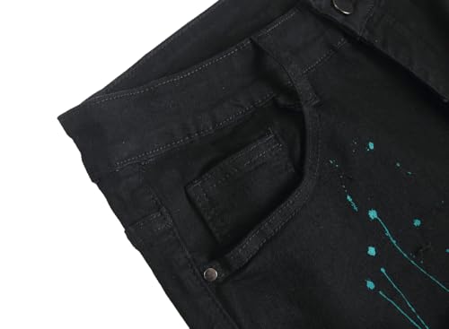 Image of Men's Ripped Slim Fit Jeans Straight Leg Denim Pants