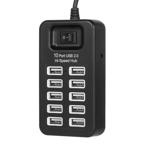 Image of 10-Port USB 2.0 Hub for PC Laptop Mobile | High-Speed Multi USB Adapter | Fast File Transfer 480Mbps | Plug & Play | Charging Hub | Portable Desktop USB Splitter | Windows Mac Compatible