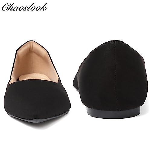 Image of Womens Pointed Toe Black Ballet Flats Comfortable Casual Dress Flats for Women Elegant Memory Foam Flats Shoes with Party Wedding