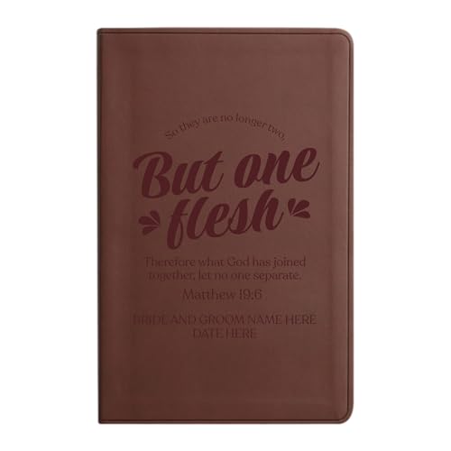 Personalized ESV Thinline Bible Large Print Faux Leather Bride & Groom Holy Bible | Custom Full Cover with Matthew 19:6 Scripture and Name | Wedding Ceremony Christian Faith Vows Gift | Brown