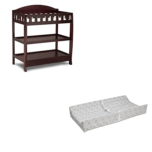 Image of Delta Children Infant Changing Table with Pad, Espresso Cherry and Waterproof Baby and Infant Diaper Changing Pad, Beautyrest Platinum, White