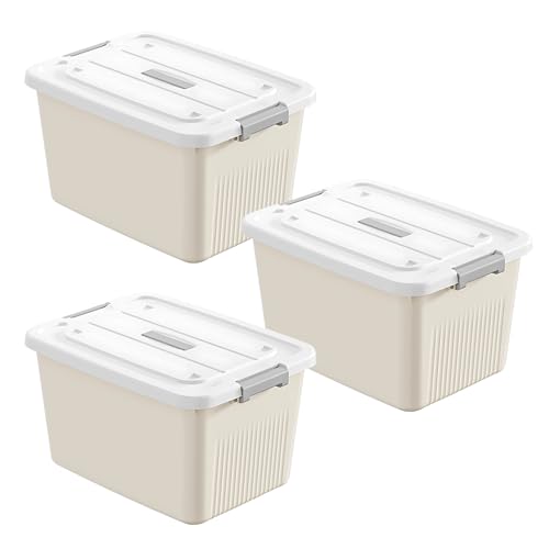 Image of HoopVool Multipurpose Plastic Storage Container Box - Sturdy and Versatile Home Organizer, Available in Multiple Size. (CREAM, MEDIUM - 12 X 8.5 X 7 INCH, PACK OF - 3)