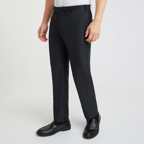Image of Park Avenue Men's Mid Rise Regular Fit Stripe Pattern Poly Viscose Blend Flat Front Formal Trouser